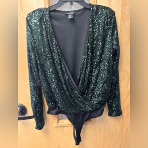 Rachel Zoe Green Sequin Bodysuit medium